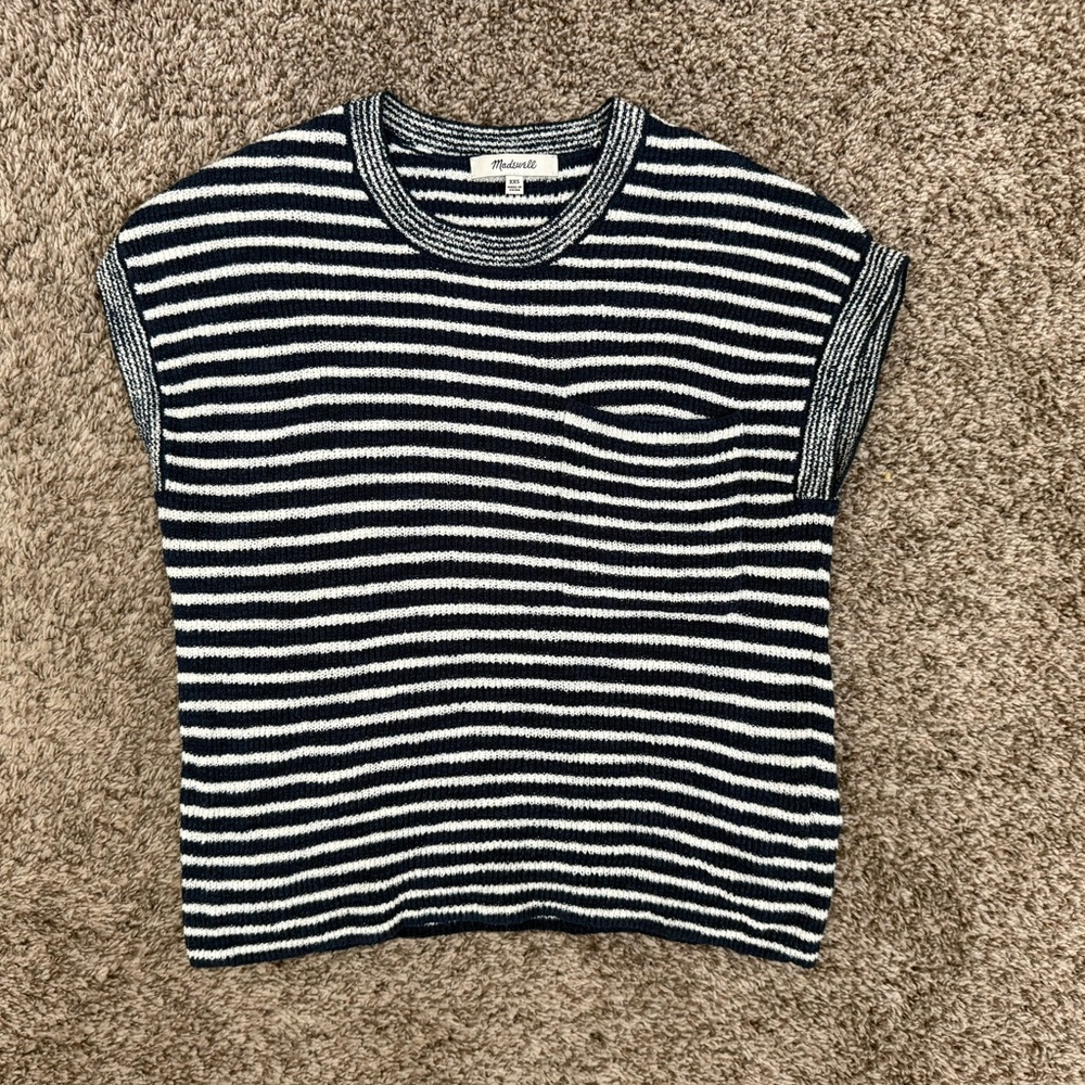 Madewell Black and White Striped Crew Neck Sweater